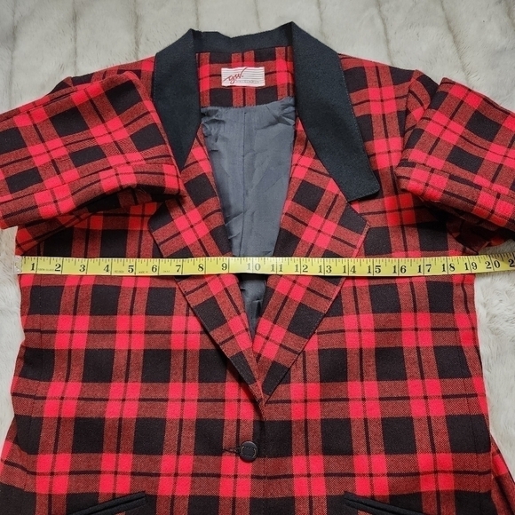 Blazer Vintage Jacket Red Plaid Single breasted pockets Size 8 G.W - Picture 10 of 16